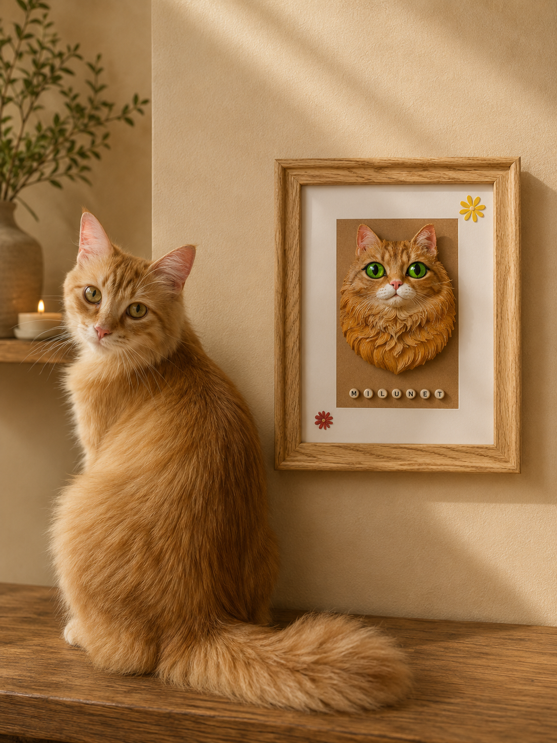 Busto decorativo de mascota : gato peludo