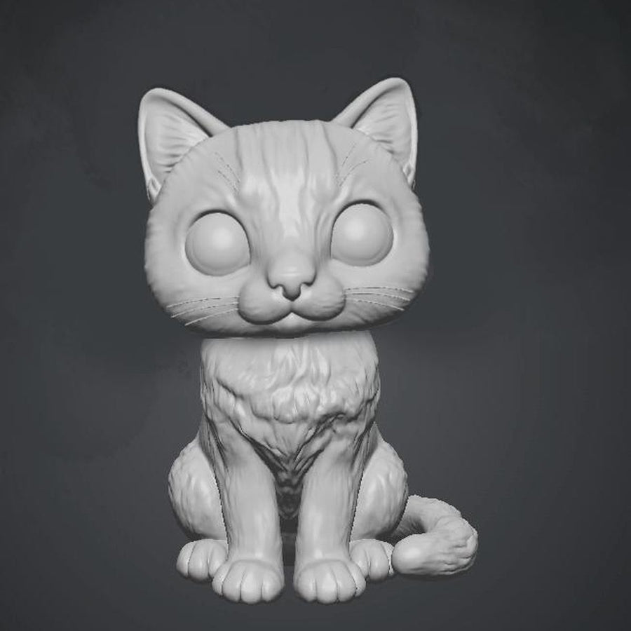 Modelo tridimensional de un gato, todavía sin color.